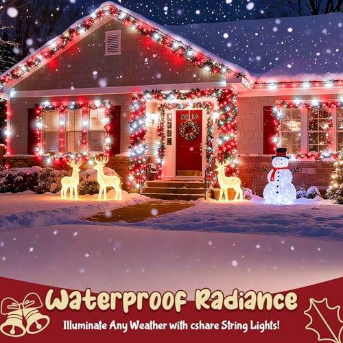 cshare Red and White Christmas Lights Outdoor Battery Operated, Chrristmas String Lights with Timer Waterproof Clear Wire for Indoor & Outdoor Christmas Decorations Garland Party Garden - color: Red and White