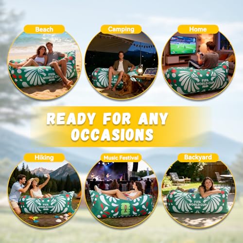 MESUCA FIFA World Cup 2026 Edition Inflatable Sun Lounger, Air Sofa, Blow Up Couch, 210T Polyester Inflatable Camping Chair is Ideal for Backyard, Beach, Travel, Picnics and Music Festivals Green - color: Green