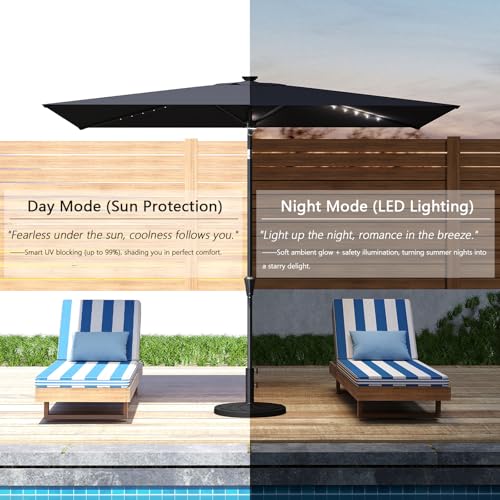 C-Hopetree Rectangular Outdoor Patio Market Umbrella with Solar LED Lights 6.5 x 10 ft - color: Anthracite