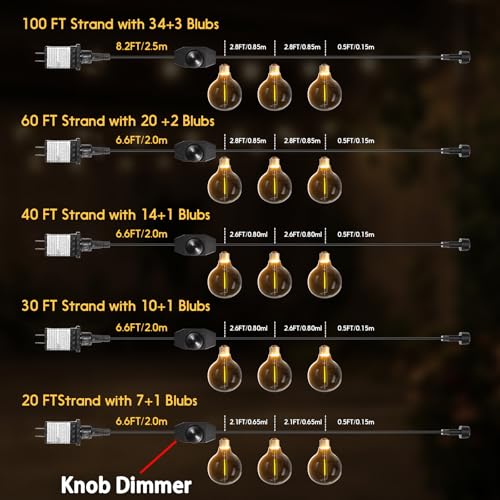 G40 Globe String Lights 60ft LED Shatterproof Hanging Patio Lights, 20+2 Bulbs, Waterproof Connectable for Indoor Outdoor Decor Garden Camping Backyard Spring Easter Gifts for Men Women Him Hubby - style: 60FT (20+2Bulbs)