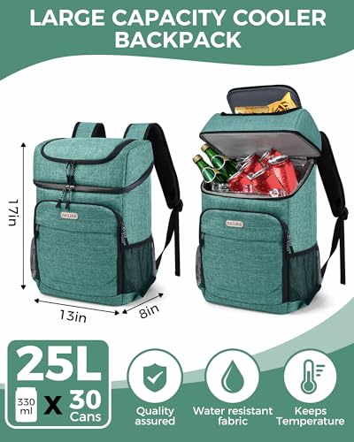 BAGLHER Lightweight Insulated Cooler Backpack - 30 Cans, Leak-Proof for Lunch, Picnic, Hiking, Camping Trips - color: green-titan