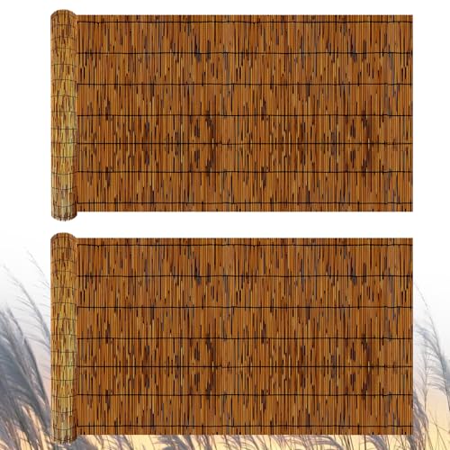 2 Pack Natural Reed Fencing,4FT X 6.6T Reed Screen Balcony Reed Fence Bamboo Screen Fencing for Outdoor Backyard Patio（Brown） - size: 2 Pack 4FT×6.6FT