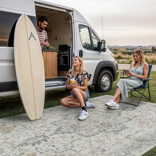 GENIMO Outdoor & Indoor Area Rug 8'x10', Waterproof, Non-Shedding, Easy Cleaning, Boho Mat for Patio, Living Room, Balcony, Dining Room, RV, Deck, Bedroom, Camping, Outside Carpet,Light Grey Brown - color: Light Grey Brown, size: 8' x 10' (Rectangular)