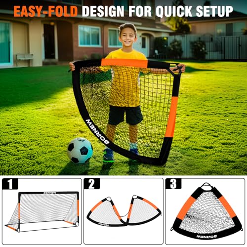 Kids Soccer Goal for Backyard Set - 2 Set of 7X5 / 6X4 ft Toddler Soccer Nets Training Equipment, Soccer Ball, Pop Up Portable Soccer Set for Kids and Youth Games and Training Goals Ages 3-16 Gift - color: 5.Black Orange