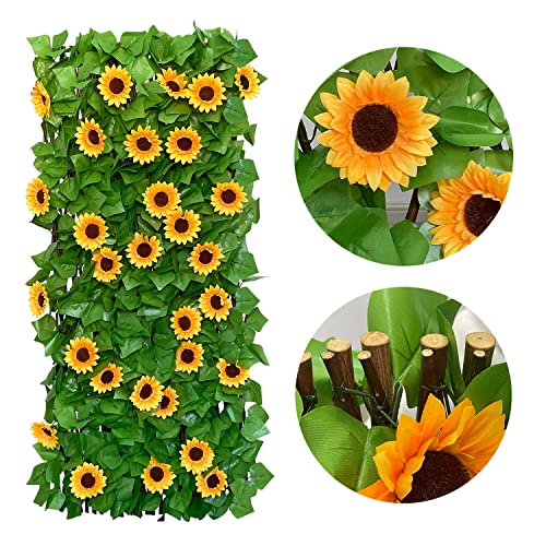 Sumery Expandable Fence Privacy Screen for Balcony Patio Outdoor,Decorative Faux Ivy Fencing Panel,Artificial Hedges (Single Sided Leaves) (1, Sunflowers) - color: Sunflowers