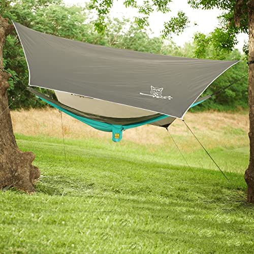 Wise Owl Outfitters Hammock Rain Fly – Waterproof Camping Tarp Cover with Tent Stakes & Carry Bag, Ultralight Shelter for Backpacking & Outdoor Shade - color: Gray, size: Standard (26 oz)
