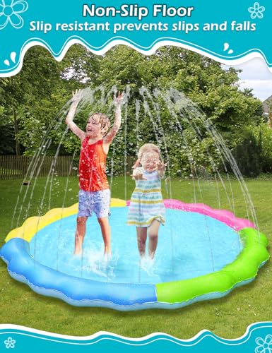 Kids Dog Splash Pad Sprinkler - Jasonwell Non Slip Dog Sprinkler Pad Splash Pool Puppy Dogs Pool Summer Outdoor Water Toys Backyard Durable Splash Pad for Toddlers Kids Small Medium Large Dogs Pet - style: Rainbow-60"