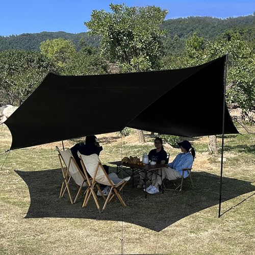 16x16 ft Large Camping Tarp with Poles Waterproof Hammock Rain Fly Camping Awning Sun Shelter (Black, with Poles) - color: Black, size: with Poles