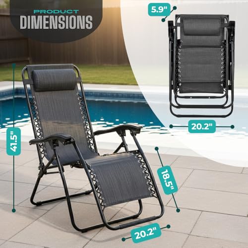 (2-Pack) Zero Gravity Lounge Chair Adjustable Outdoor Reclining Chair Folding Patio Anti-Gravity Indoor Outdoor Lounge Chair w/Pillow, Cup Holder (Two Chairs - Gray) - color: Two Chairs - Gray