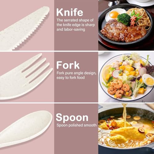 24 Sets Travel Utensils Set with Case, Reusable Spoon Knife Forks Tableware, Portable Plastic Cutlery Set Lunch Box for School Lunch Picnic Camping Daily Use (6 Colors)