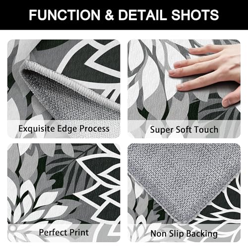 Arenarug 2x3 Washable Small Rug Tropical Botanical Modern Floral Indoor Chenille Door Mat Carpet Non Slip for Patio, Entry Way, Entrance, Porch, Black - color: Black White, size: 2' x 3' (Rectangular)
