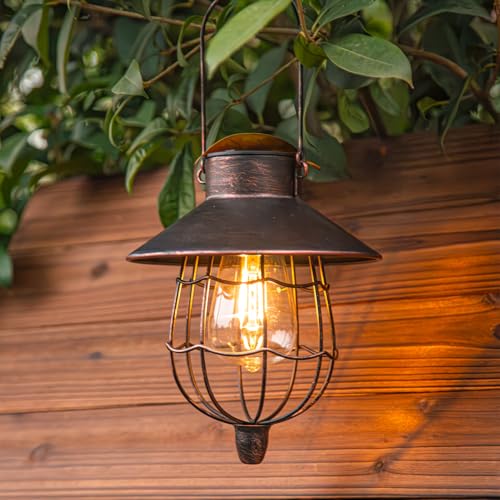 YAKii 2 Pack Solar Lantern Hanging Waterproof Outdoor Metal Solar Lamp with Warm White Light Decorate for Yard Garden Pathway Patio Porch Decor (Antique Copper) - style: Copper-2pack