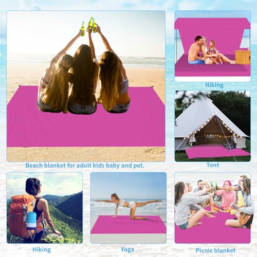 Beach Blanket Waterproof Sandproof Oversized Lightweight 78''×110'' 1-7 Adults Blanket Beach Large Picnic Mat for Travel Camping Hiking Picnic - color: Raspberry, size: 78''x110''