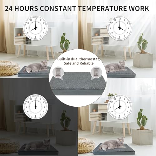 Heated Pet Beds for Indoor/Outdoor Cat & Dog Orthopedic Foam Warming Cat Beds Auto Temperature Control, Washable Cover with Waterproof Liner Thermo Kitty Electric Heating Bed - color: grey, size: 20"L x 16"W x 2"Th
