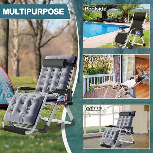 NAIZEA Widened Zero Gravity Chair 29" XL,Oversized Outdoor Lounge Chairs, Folding Reclining Camping Chairs with Cup Holder, Ergonomic Patio Lawn Chair for Balcony Beach Deck Yard - color: Ash Gray Widened, style: Zero Gravity Chair