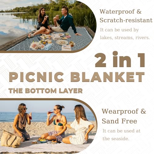 Genovega 2 in 1 Extra Large Rug Outdoor Picnic Blanket Waterproof Woven Boho Mat Giant Beach Towel Travel Essential Yoga Accessories Park Patio Lawn Garden Ground Music Festival Concert Must Have - color: Brown