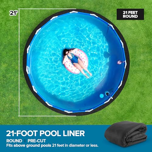 Above Ground Pool Liner Pad, 21' Foot Round, Pre-Cut Heavy Duty Outdoor Pool Pads for Above Ground Pools, Black Swimming Pool Liners for Padding and Protection, Thick Pool Mats to Prevent Punctures - size: 21 Feet