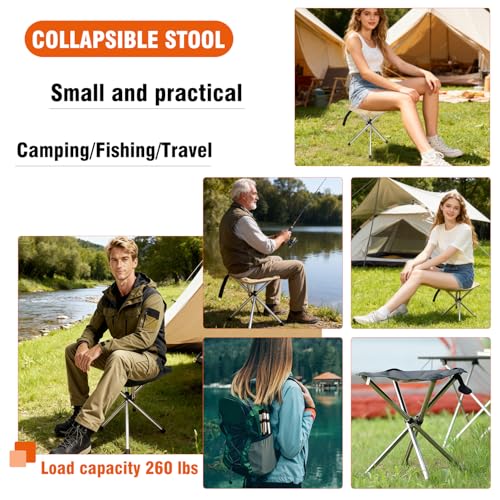 Ultra-Lightweight Camping Stoo - 260lbs Capacity | 13.8in Expanded Height | 1.2lbs Ultra-Light & Waterproof | 1-Pull Quick Setup for Camping, Hiking, Fishing, BBQ & Waiting in Line (Khaki) - color: Khaki
