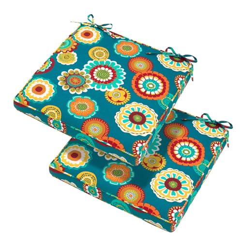 Magpie Fabrics Indoor Outdoor Waterproof Square Chair Cushion, 18" x 18" x 2.5", 2 Pack, Water Resistant Seat Cushions, for Patio Garden Office, Floral Green - color: A Floral Green