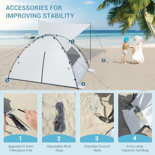 Elegear CumbreX™ Beach Tent Sun Shelter with Canopy, 4-5 Person Pop Up Beach Tent, Easy Setup UPF 50+ UV Protection Portable Lightweight Double Silver Coating Cabana Sun Shade Shelter - Silver - color: Silver, size: 4-5 Person