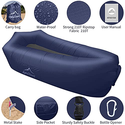 AlphaBeing Inflatable Lounger Air Sofa, Portable Inflatable Couch Mesh Hollow Air Hammock Anti Leakage Air Chair for Outdoor Camping Beach Traveling - color: Navy