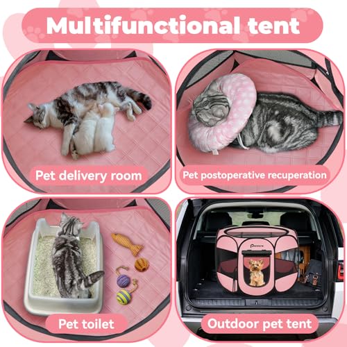 Dog Cat Playpen Indoor Outdoor for Puppy Pet Dogs Cat Recovery After Surgery, Dog Tent Crates Cage Indoor/Outdoor, Portable Pop Up Kennel with Carrying Case for Travel (Premium Pink with Pad, Small) - color: Premium Pink with Pad