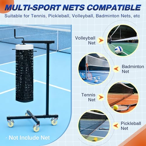 Movable Sports Net Storage Rack with Lockable Wheels, Heavy-Duty Holder for Volleyball, Tennis, Pickleball, Badminton Nets, Space-Saving Support Rack with Swivel Handle & Dust Covers - style: Holds 1 Net
