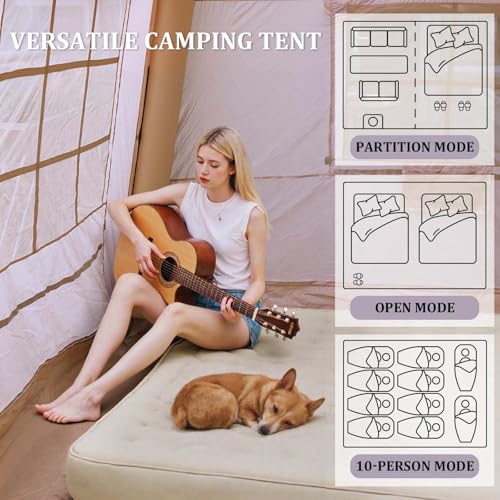 SENLEETO Inflatable Tents for Camping, Large Inflatable Camping Tent with Hand Pump, Easy Setup Tents for 4-6 People, Portable Glamping Tent - size: 157.5 inch*118.1 inch*86.6 inch/10-12 People