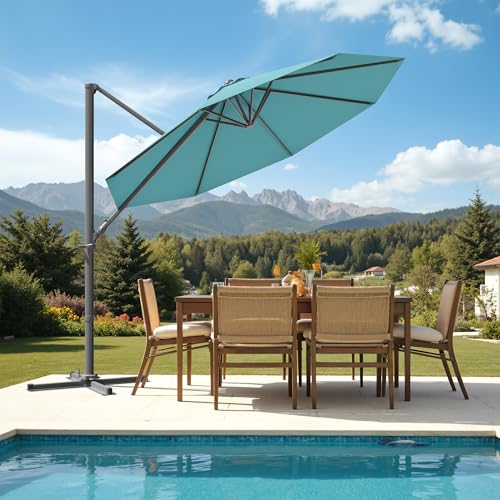 Patiowell 10 FT Patio Umbrella, Outdoor Cantilever Umbrella with 360 Degree Rotation & 5 Adjustable Tilt, Large Hanging Offset Round Sun Umbrella with Frame for Backyard Garden Poolside, Sky Blue - color: Sky Blue, size: 10 FT
