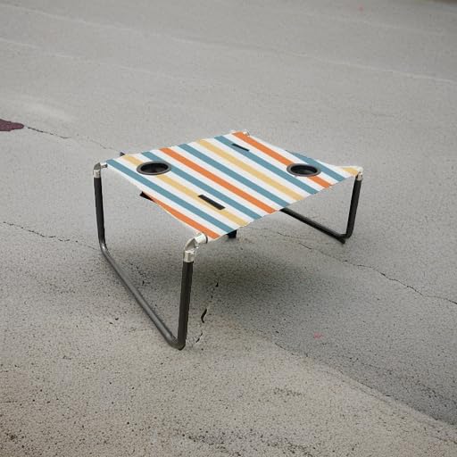 Neso Beach Table - Lightweight, Portable and Foldable Table for Beach, Camping and Outdoor Adventures - Stable Surface - with Cup Holder for Drinks and Phone Pockets - Vintage Stripes - color: Vintage Stripes