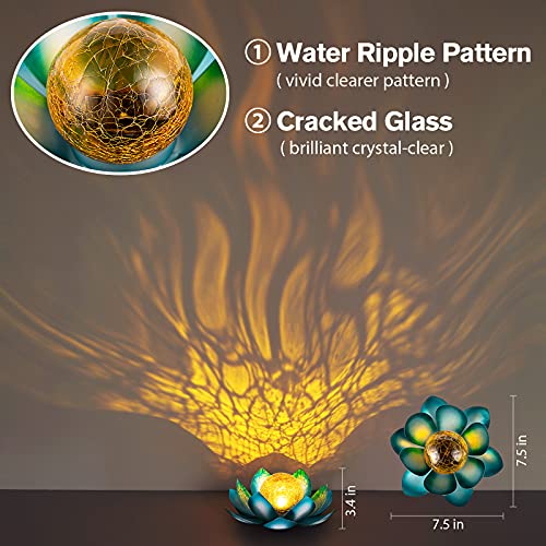 AIINY Solar Light Outdoor(2Pack), Art Crackle Globe Glass Lotus Decoration, Solar LED Waterproof Blue Metal Flower Lights for Patio,Lawn,Walkway,Tabletop - color: Blue