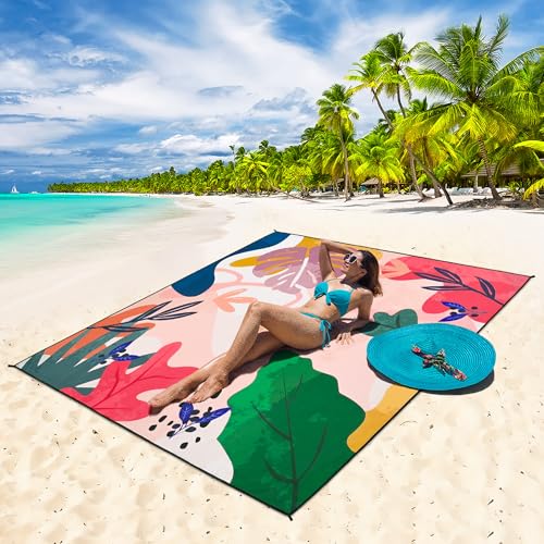 HIHOHO Beach Blanket Waterproof Sandproof Extra Large Beach Mat 79" X 83"/120"x108"for 1-8 Adults Quick Drying Durable Outdoor Picnic Mat for Beach Travel Camping Hiking - color: Colorful Print, size: 79" X 83"（1~3 person）