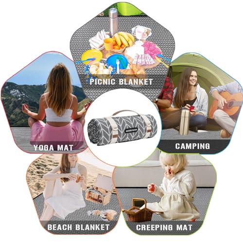 Picnic Blankets Outdoor Extra Large - Waterproof Picnic Blanket with Carry Strap | Machine Washable Picnic Mat with Sandproof Backing for Park , Grass, Camping, Hiking, Concerts (Graphite Grey) - color: Graphite