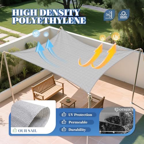 ECOOPTS 10'x12' HDPE Sun Shade Sail Rectangle Canopy Shades for Outdoor Patio Pergola Cover Blockage 95% UV Resistant(Gray)