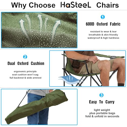 HaSteeL Camping Chair for Adults, Folding Beach Chair Set of 2, Large Foldable Portable Chair for Outdoors Fishing, Hiking, Sporting, Travel, Picnic, Lawn, Hold 275lbs & A Storage Bags (Green) - color: Green