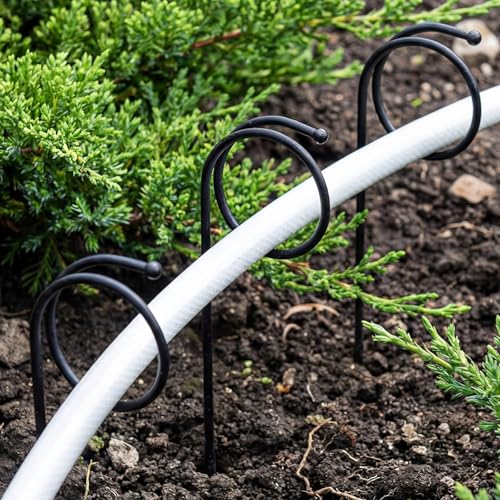 Shimeyao 10 Pack 14.5 Inch Ball End Garden Hose Guide Stakes, Heavy Duty Metal Hose Guard Spike, Water Pipe Guides for Outside Yard Lawn, Keep Hoses Out of Flower Beds to Protect Plants