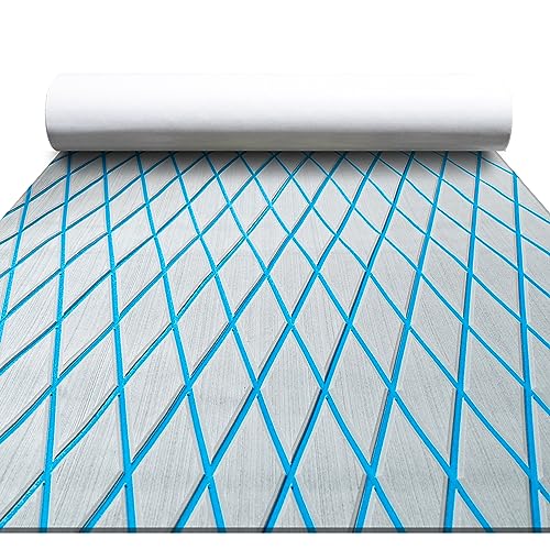 FOCEAN Boat Flooring EVA Foam Boat Decking Marine Mat Non-Slip Self-Adhesive Flooring Sheet for Motorboat Jon Boats Bass Boat Kayak RV Floor, 94.5''x 47.2'', Grey with Blue Lines - color: Grey With Blue Lines, size: 94.5"L x 47.2"W x 0.2"Th