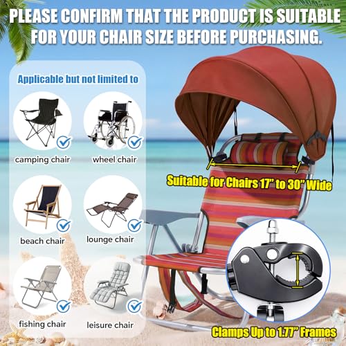 DaisyInner 1 Pcs Beach Chair Umbrella Canopy Extra Large Foldable Chair Sun Shade with Adjustable Clamp for Beach Camping Fishing Lounge Outdoor (Brick Red) - color: Brick Red