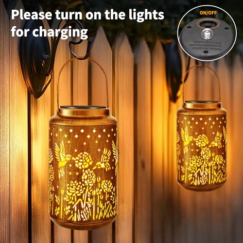 ODEETRONIC 2Pack Hummingbird Solar Lanterns - LED Solar Lantern Lights Outdoor Waterproof, Garden Lantern Lights Birthday Gift for Women, Metal Hummingbird Hanging Lanterns for Garden Yard Patio Decor - size: 2 Pack, style: Warm White - Hummingbird