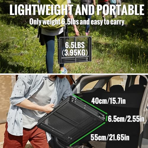GARLLEN Folding Grill Table, 2-Height Adjustable Folding Camping Table with Heat-Resistant Wider Tabletop, Portable Aluminum Outdoor Tables for BBQ, Camping, Picnic, 35" L x 21.65" W, Black - color: Black, size: Tabletop Size: 35"L x 21.65"W