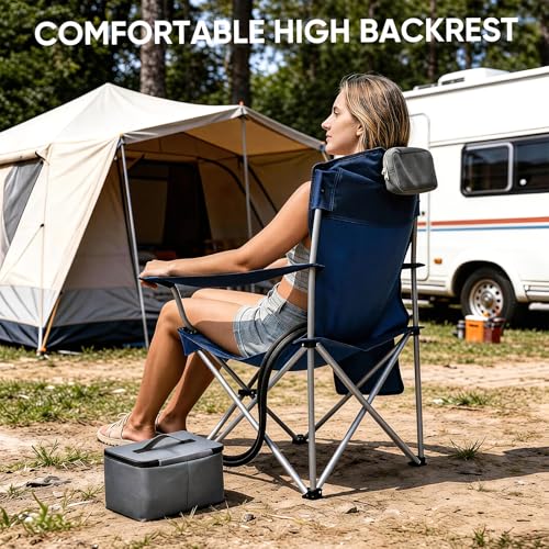 Camping Chair with Cooling Pad – Cools 50°F in 20 Sec, Folding Beach Chair with Cup Holder, Side Pocket, 330 lbs Heavy Duty, Includes Storage Bag – Ideal for Sports Events, Excludes Battery - color: Slate Gray, style: Camp Chair