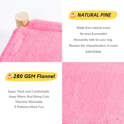 Patas Lague Cat and Dog Hammock Bed for Small Dogs, Brethable Wooden Cat Pet Rabbit Elevated Bed Cots Furniture for All Seasons Fleece Hot Pink - color: Fleece Hot Pink