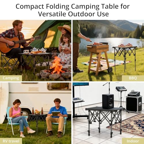 Anbte Folding Camping Table, 2 Height Adjustable Small Camping Side Table Aluminum Roll Top with Carry Bag, Stable X-Frame for Outdoor Cooking, Tailgating Picnic BBQ RV Travel, 20”x16”, 264lbs Load - size: 50.5 X 41 X [44/70] Cm