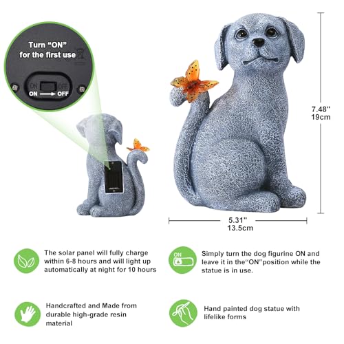 Nacome Solar Dog Outdoor Statues for Garden: Outside Decor with Butterfly Clearance for Yard Art Lawn Ornaments Patio Balcony Home House for Mom Grandma Women - color: Garden Dog