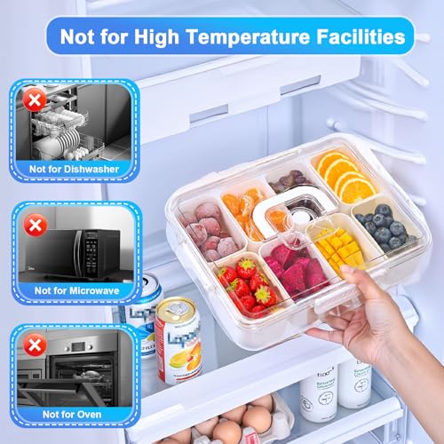Portable Snackle Box Container with Ice Pack,Snack Container Divided Serving Tray Insulated Bag, Cooling Travel Snacklebox with Lid & Handle,8 Compartment Chilled Serving Tray for Beach,Outdoor,Picnic - color: White