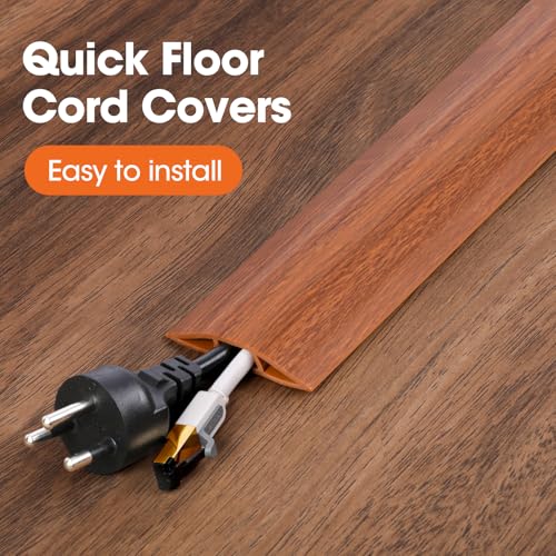 10 FT Floor Cord Cover, Cord Covers for Wires on Floor, Cord Protector, Floor Cable Cover, Hide Extension Cord Covers for Floor, Cable Cavity: 0.47" (W) x 0.29" (H) - Brown - size: Brown-10ft
