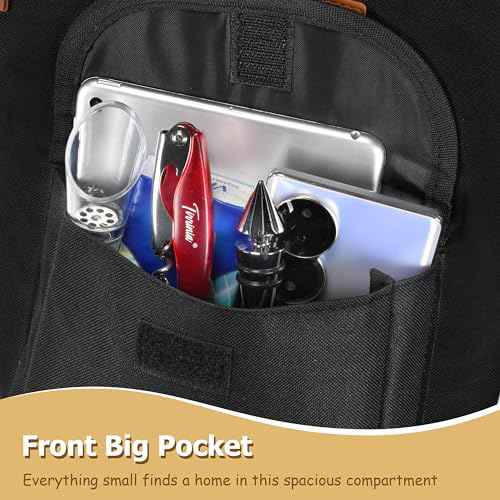 Tirrinia 2 Bottle Wine Gift Tote Carrier - Leakproof & Insulated with Large Pockets Wine Cooler Bag for Travel, Tasting, Party, Dinner - color: Black, size: 2 Bottle-with front pocket