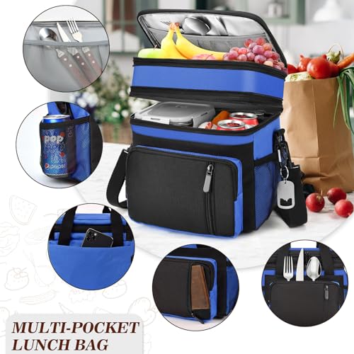 Lunch Box & Lunch Bag for Men Women, Large Insulated Adult Lunch Box, Leakproof Cooler Lunchbox with Bottle Opener for Work Picnic Beach, 16L, Sapphire Blue - color: Blue & Black