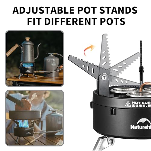 Naturehike Camping Gas Stove for IGT Table, Portable Isobutane Stove with Storage Bag & Foldable Brackets, 3 Burners Camp Stove for Outdoor Car Camping Cooking Tailgating