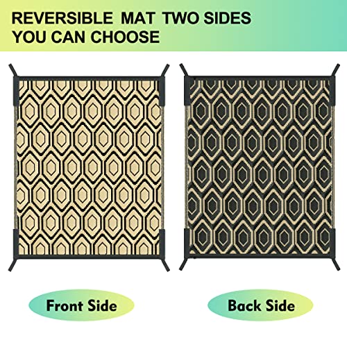 fifame Outdoor Camping Rugs, 9x12 Outdoor Rug Patios Clearance Plastic Straw Rug Weatherproof Reversible Mats, Large Floor Mat for Outdoors, RV, Patio, Backyard, Deck, Picnic, Beach, Trailer, Camping - color: Off-white & Black, size: 9' x 12'